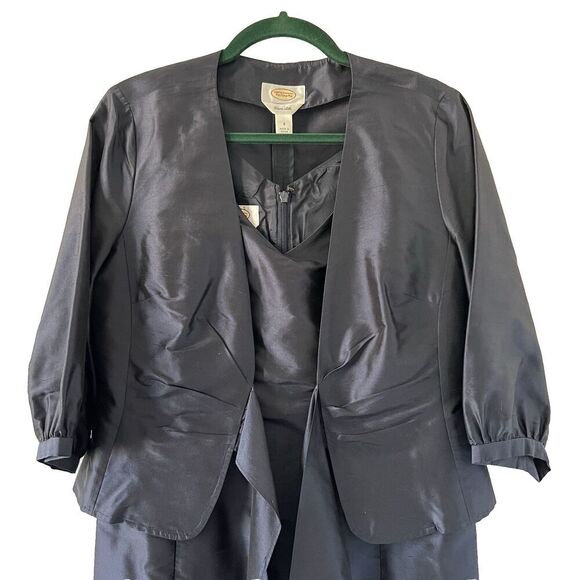 Talbots Pure Silk Dress Suit Womens 8 Blue Satin Two Piece Set Jacket Formal - Picture 3 of 16